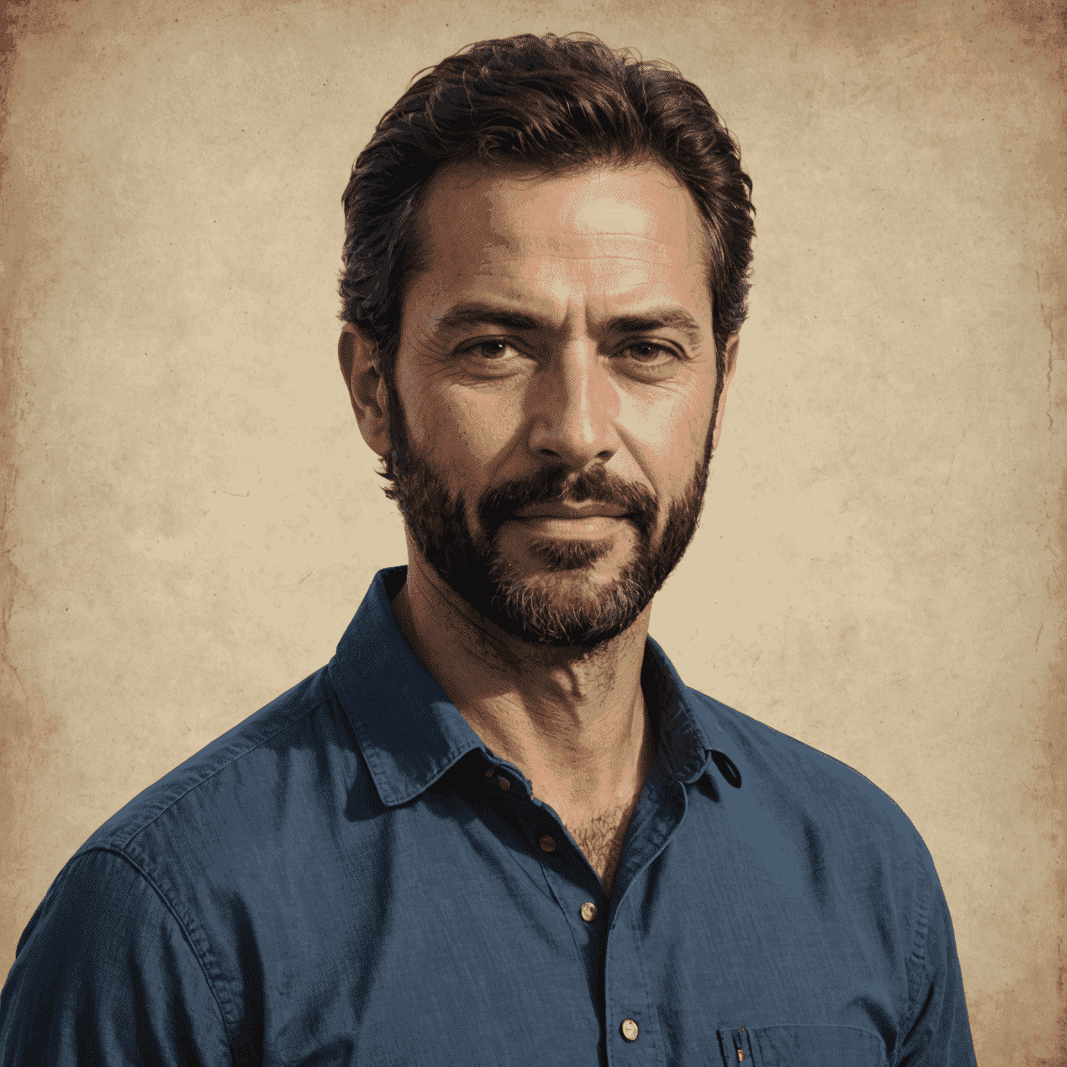 Portrait of João Santos, a man in his 40s with a beard and friendly eyes, wearing a casual shirt