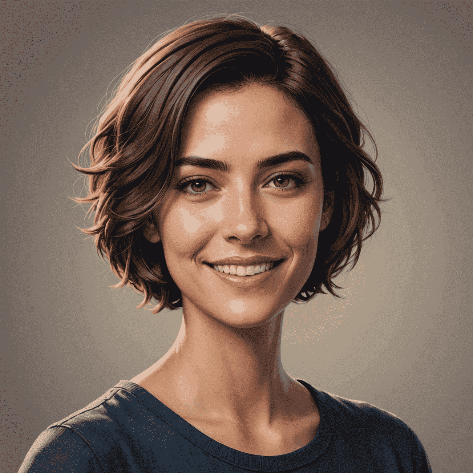 Portrait of Ana Ferreira, a woman in her late 20s with short hair and a creative look, smiling confidently