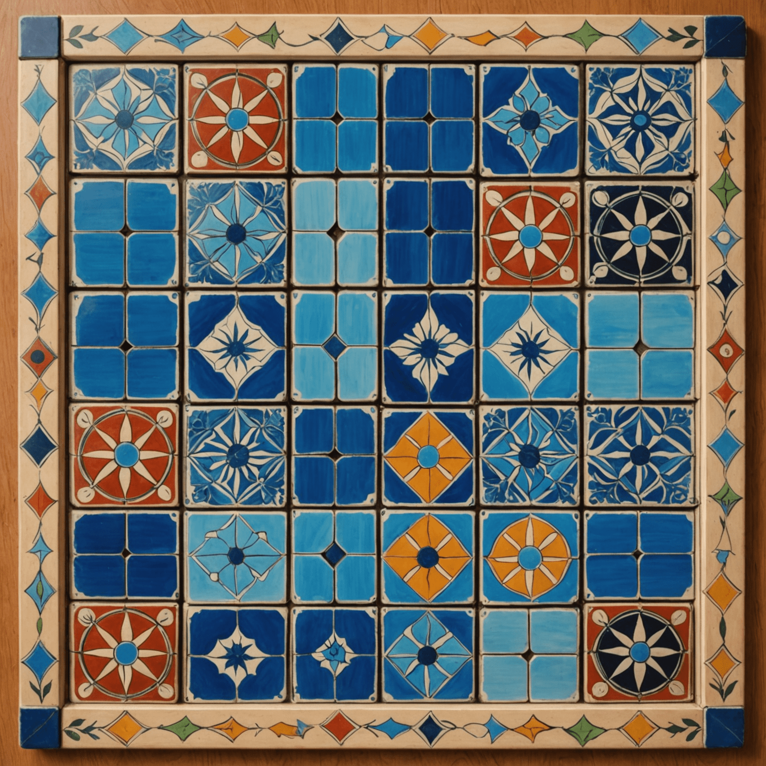 Azul game board with colorful tile pieces and player boards